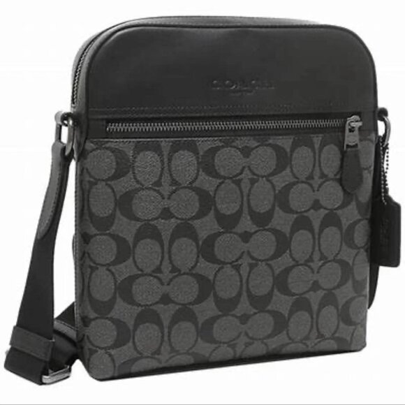 Coach Men's Houston Flight Bag Signature Canvas&Leather Charcoal Black NWT - Picture 2 of 5